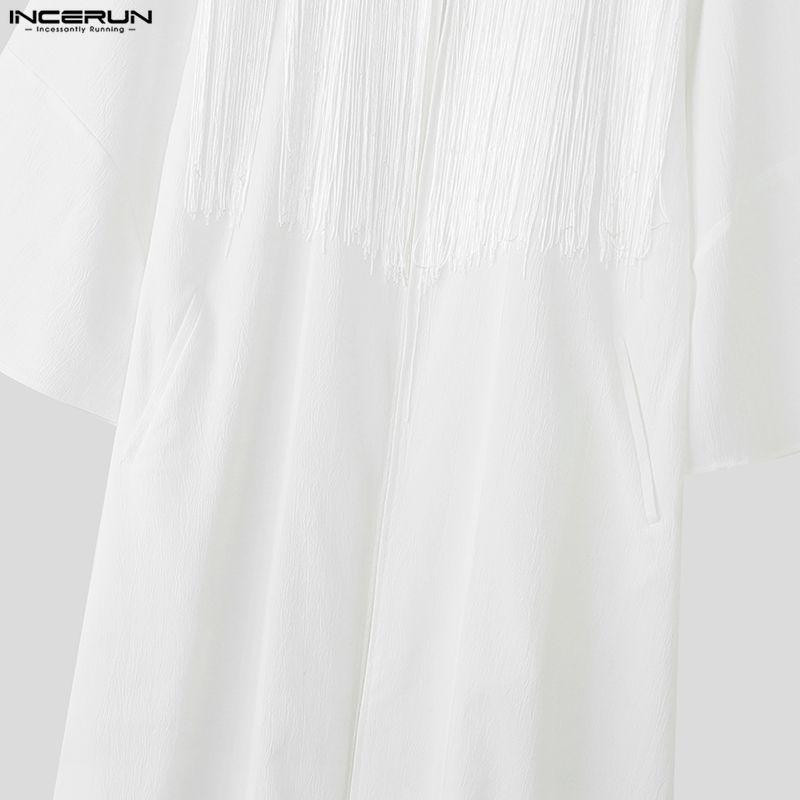 INCERUN Men Long Sleeve Open Front Tassel Rivet Patchwork Long Cardigan Tops