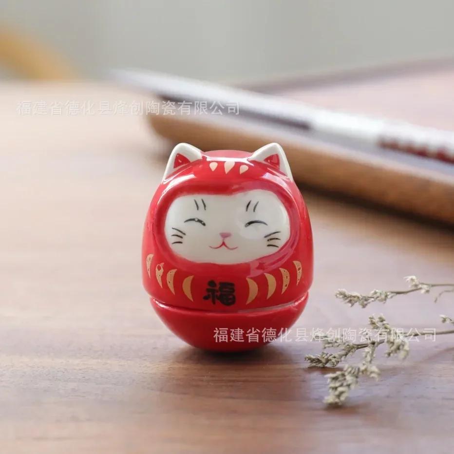 Japanese Ceramic Daruma Crafts Cartoon Lucky Cat Fortune Ornament Landscape Home Decor Accessories Gifts Living Room Decoration