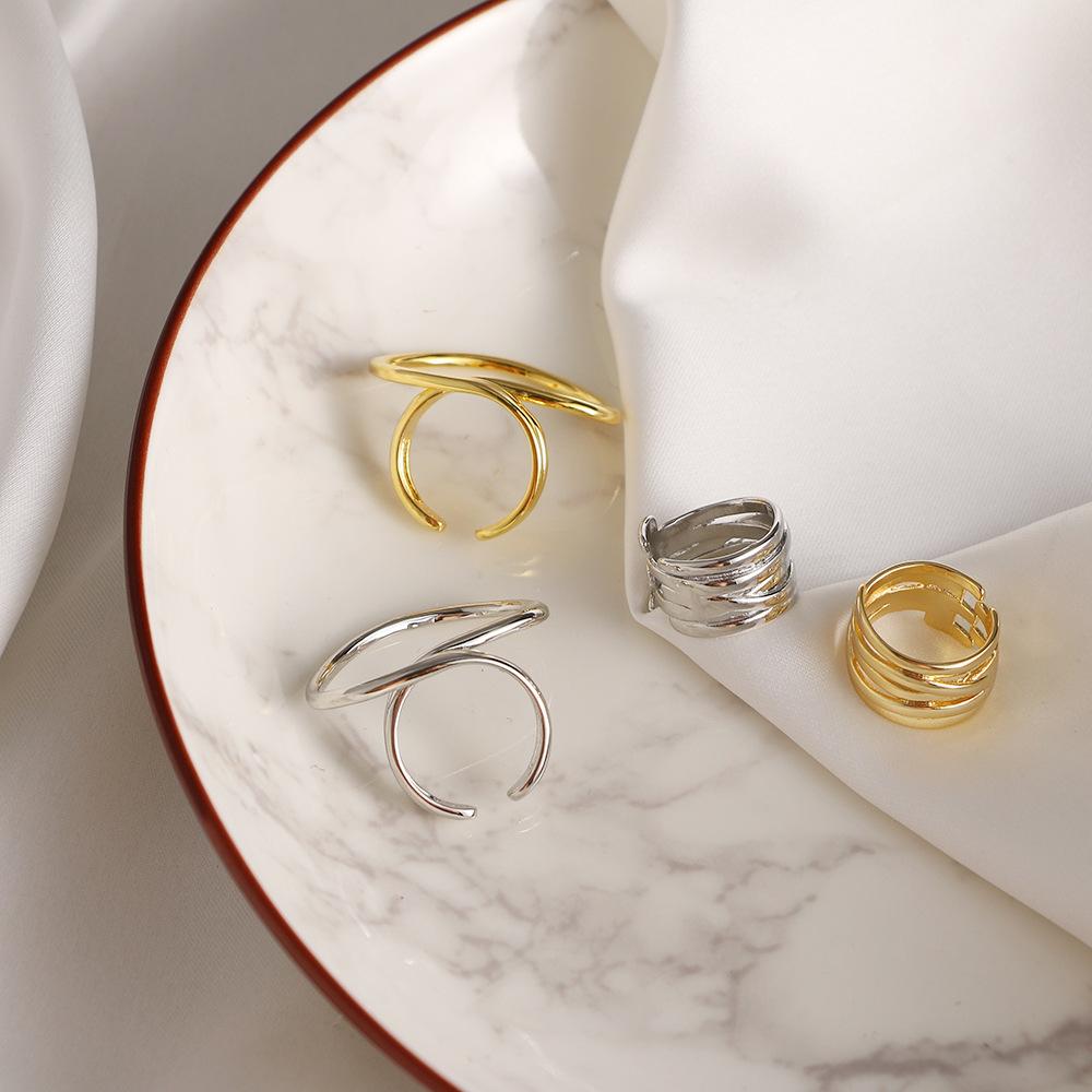 Sharelucky New Fashion Exaggerated Distorted Lines Geometric Rings Set Party Jewelry Minimalist Jewelry Geometric Rings Party