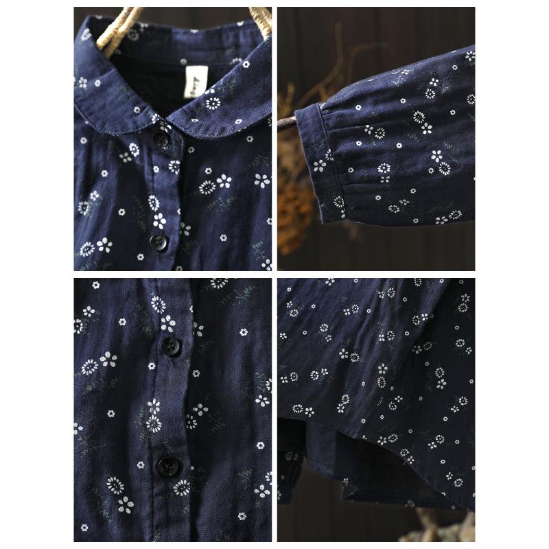 Spring 2026 Women's Retro Floral Cotton Gauze Long-Sleeve Shirt