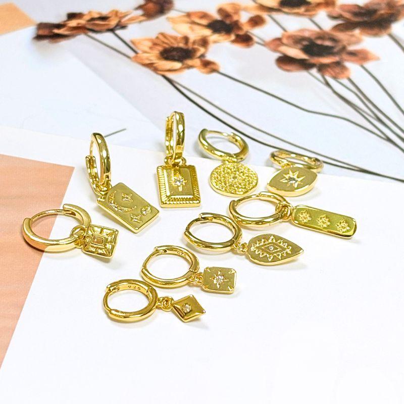 YUXINTOME 925 Silver Ear Needle Zircon Hoop gold Earrings For Women Square Plate Pendant Cutout Heart Earrings Fashion Jewelry