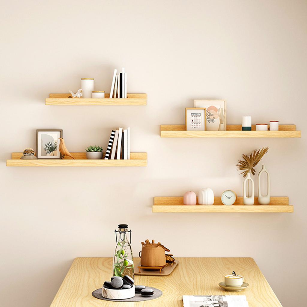 Easy To Install Bathroom Rack Wood Wall Mounted Display Shelf Books and Decoration Holder for Living Room Or Office