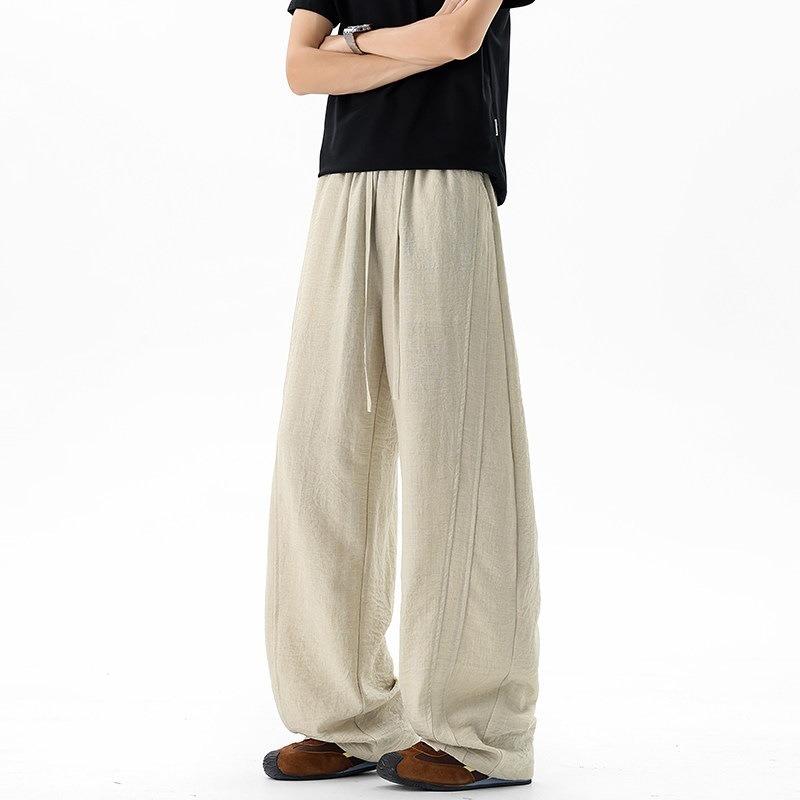 Men S Linen Like Wide Leg Casual Trousers Loose Breathable Lightweight Summer Pants