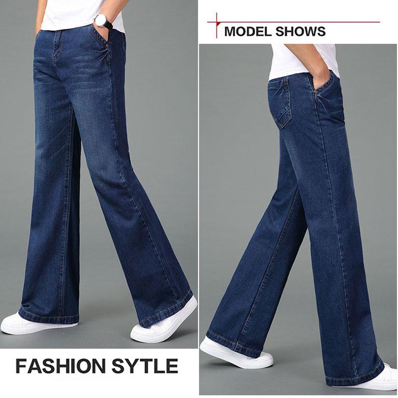 Jeans Men Men's Plus Velvet Flared Jeans Boot Cut Leg Flared Loose Fit Mid-Waist Male Designer Classic Denim Jeans