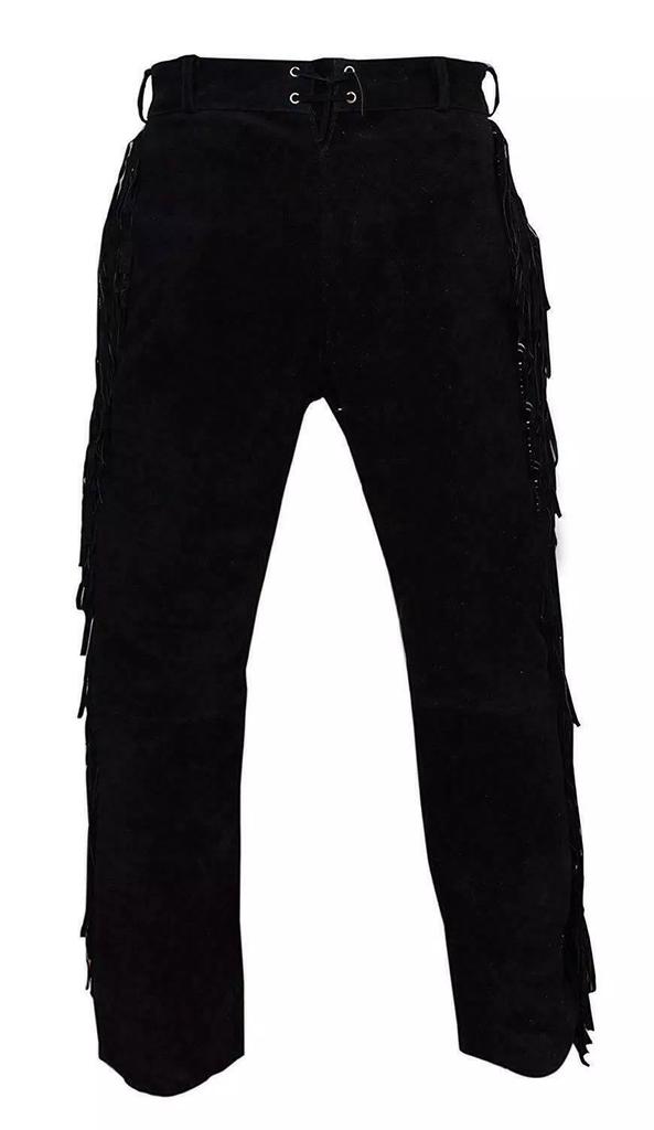 Black Fringes Soft Men Pant 100% Leather Party Motorcycle Genuine Suede Lambskin