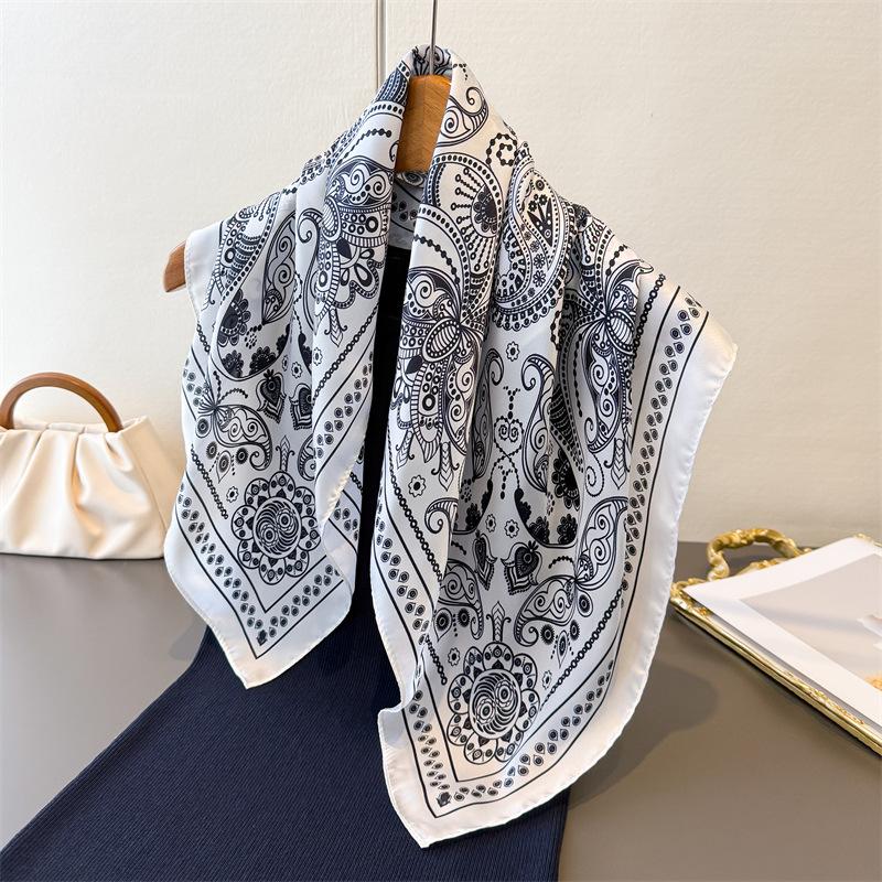 Luxury Paisley Print Shawl Square Scarf for Women Satin Fashion Wraps Neckerchief Female Hair Bands Ribbon Headband Bandana