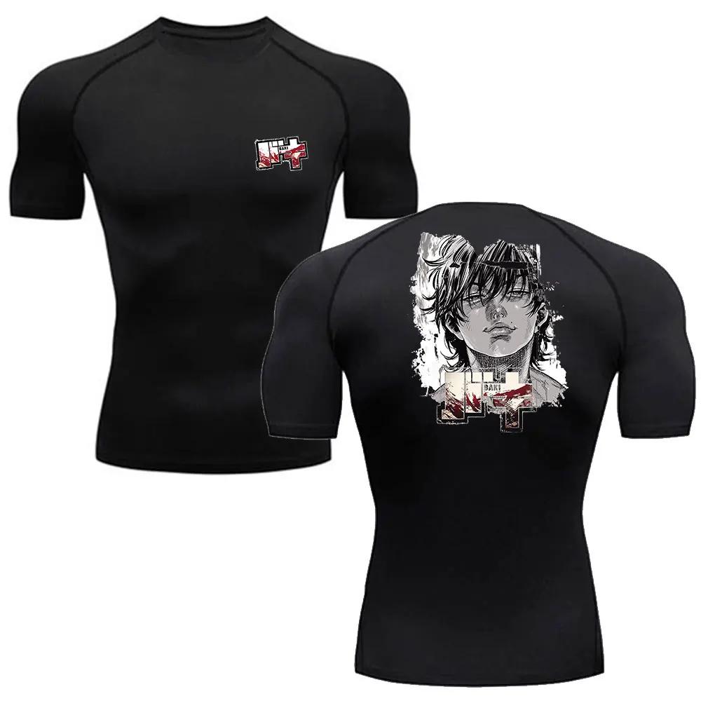 Herren Gym Kleidung Anime Herren Kompressions-T-Shirt Fitness Sport Laufen Eng Baki T-Shirts Athletisch Schnelltrocknend Sommer Oberteile T-Shirt