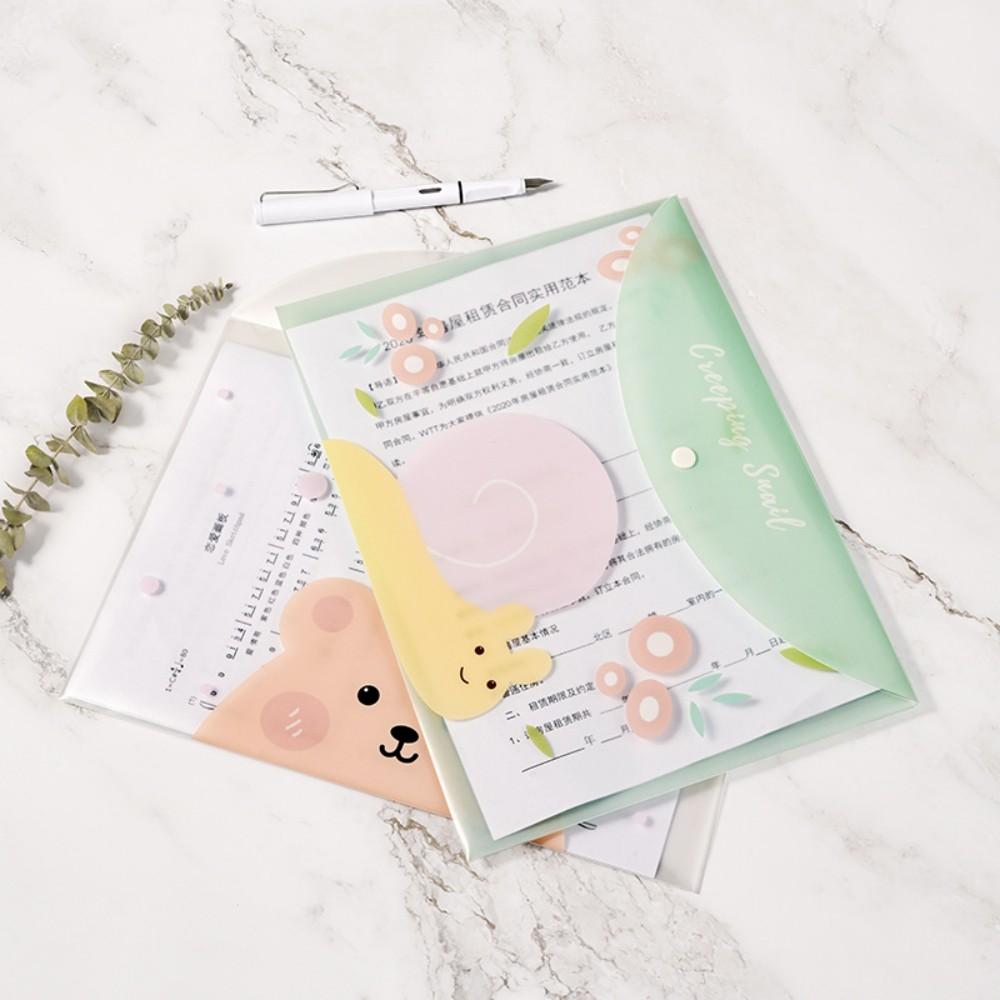 4pcs File Bags for Document Cute Cartoon File Holder Snap Button PVC Folder Pen Box Office Information Bag Student Stationery