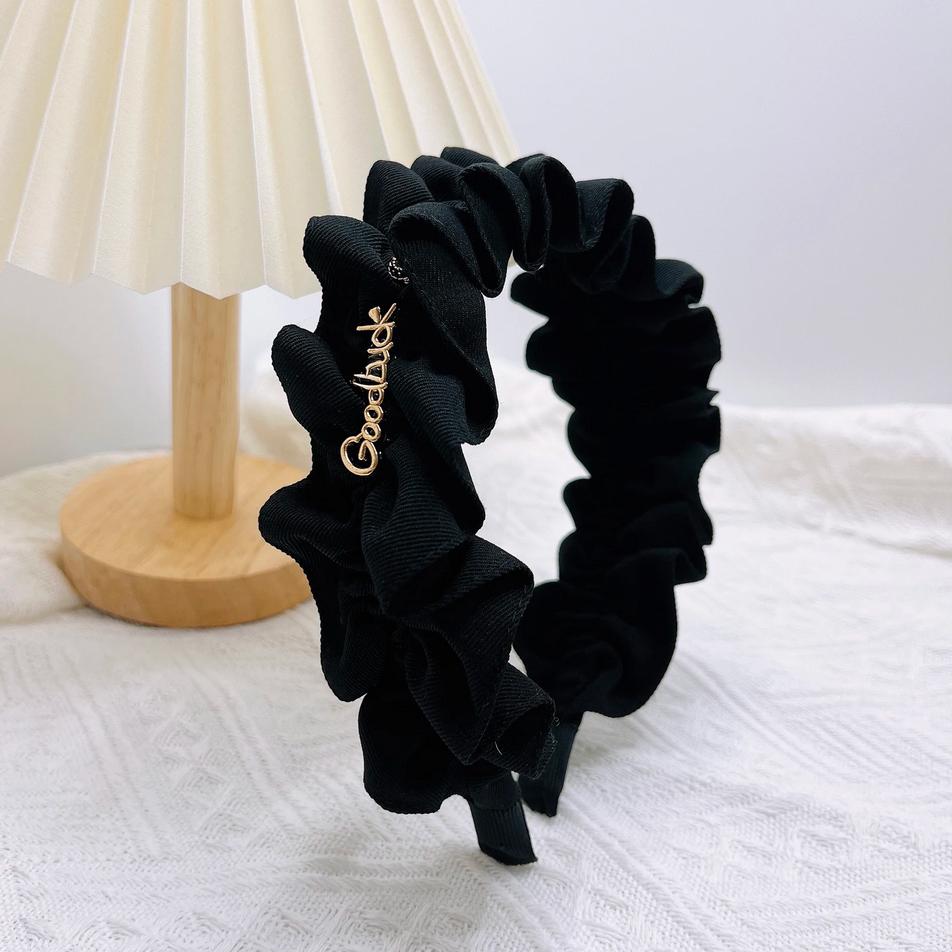 Korean Fashion Women Fabric Headband Solid Color Pleated Hairband Turban Letter Rhinestone Headwear Hair Accessories