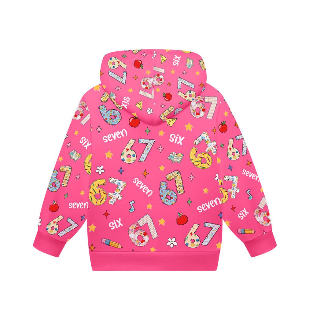 Children Girls Steal a Brainrot 67 Six Seven Printed Hooded Zipper Long Sleeves Jacket
