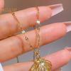 Hollow Shell Faux Pearl Necklace Golden Shell Pendant Necklace Jewelry Gift for Wedding Anniversary Birthday
