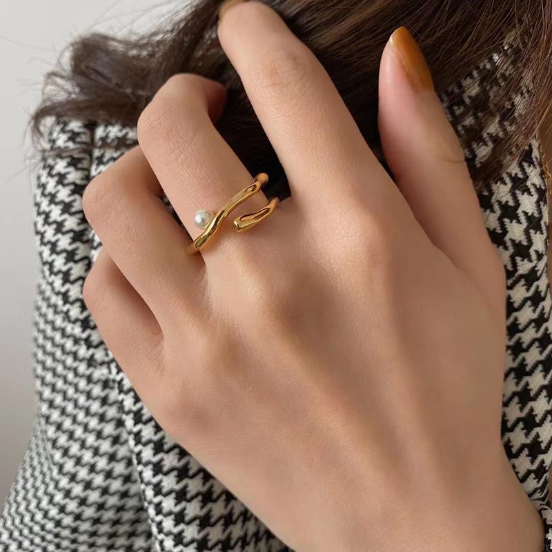 Adjustable Gold Irregular Pearl Ring: Women's Versatile, Retro, Light Luxury French Design