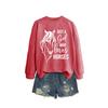 Womens Oversized Long Sleeve Hoodie Top With Horse Lover Graphic Print Cotton Blend Casual Sweatshirt Winter