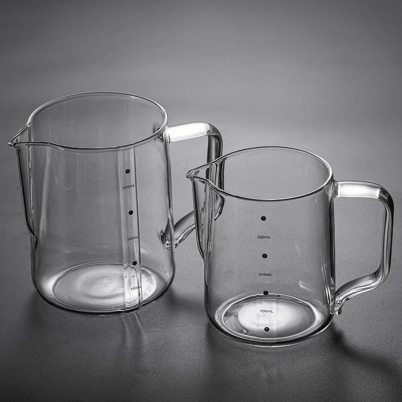 New Transparent Glass Latte Cup, Coffee Sharing Pot, with Scale Logo, Kitchen Measuring Cup with Pointed Mouth