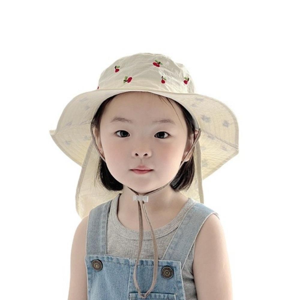Cartoon Embroidery Children Panama Cap Neck Protection Summer Fisherman Hat Baby Sun Hat  Beach