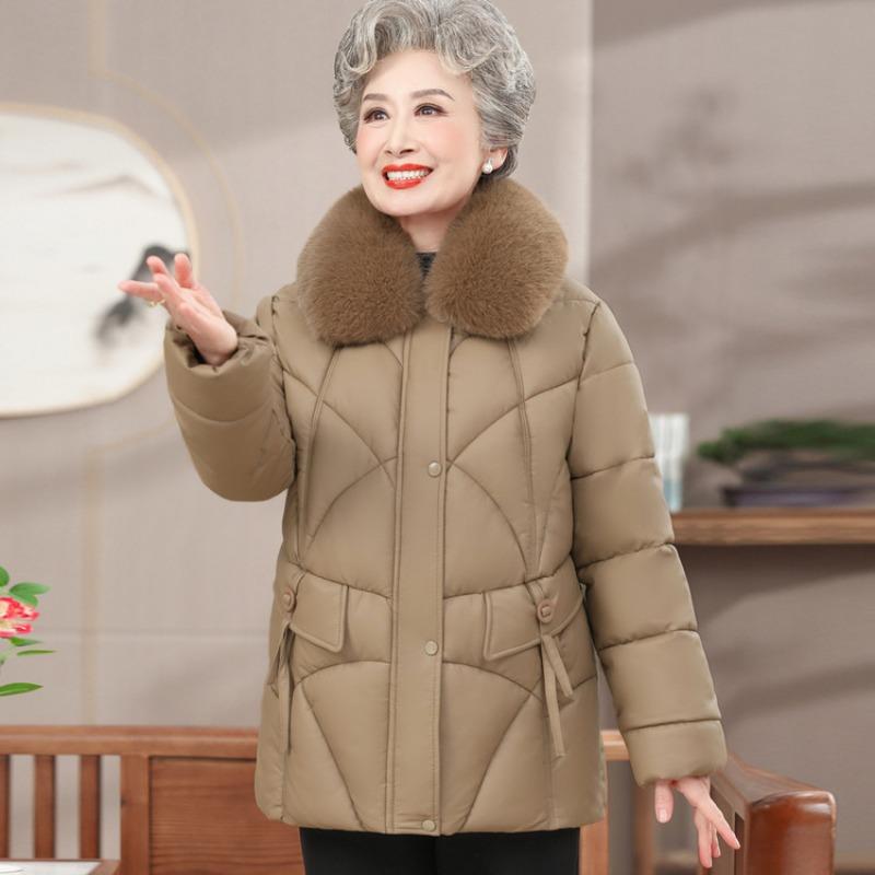 Middle-aged grandmother winter leather jacket padded jacket middle-aged mother winter windproof leather padded jacket