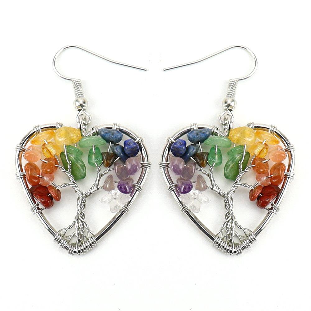 Temu Hand-Wound Natural Gravel Crystal Amethyst Heart-Shaped Tree Of Life Love Earrings Earrings E59