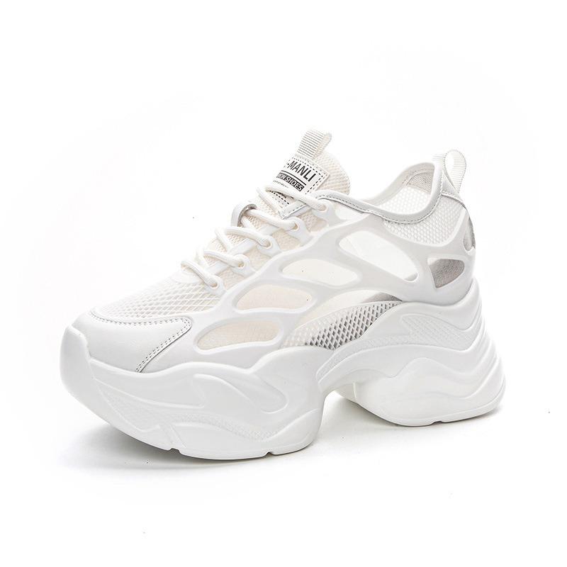 Inner Height-increasing Little White Shoes Women's Autumn and Summer Mesh Breathable Muffin Thick-soled Casual Versatile Shoes