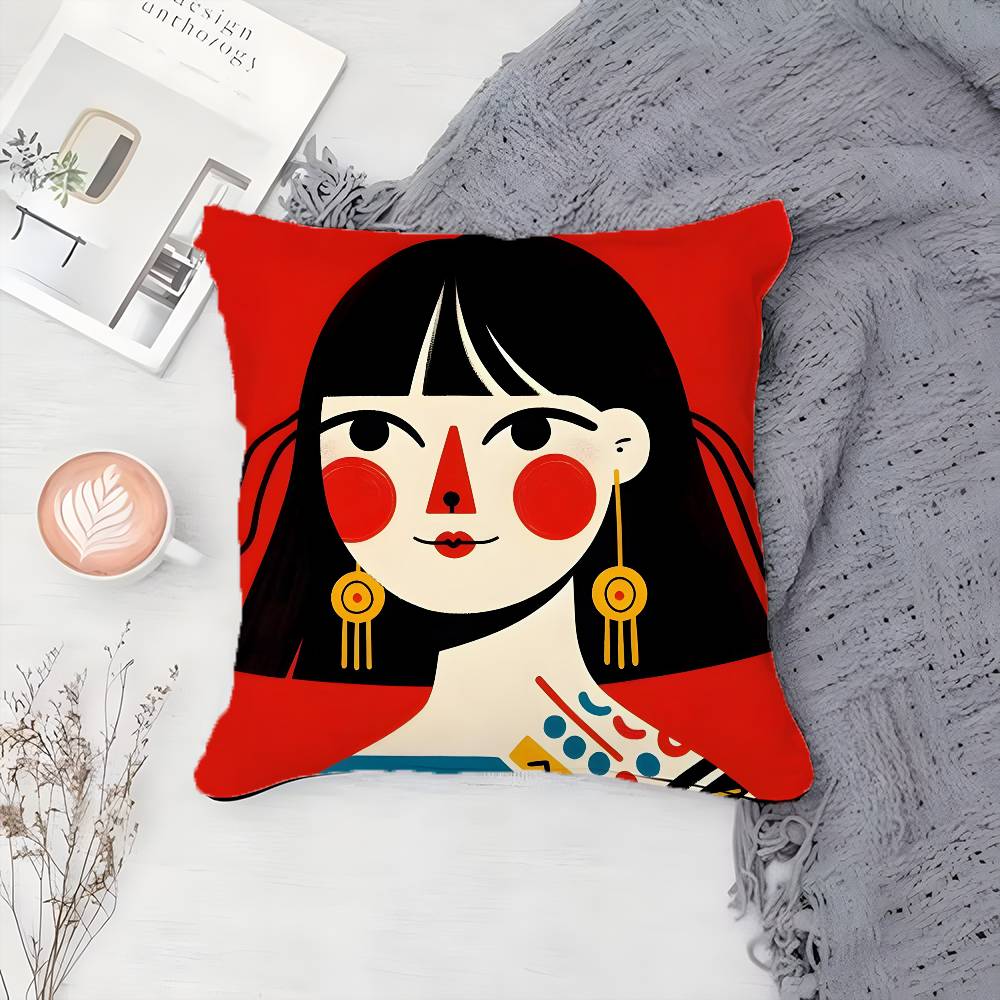 

Cute Abstract Simple Girl Pillow Case Printing Pillowcase Living Room Sofa Cushion Cover Bedroom Room Decor 12x12Inch