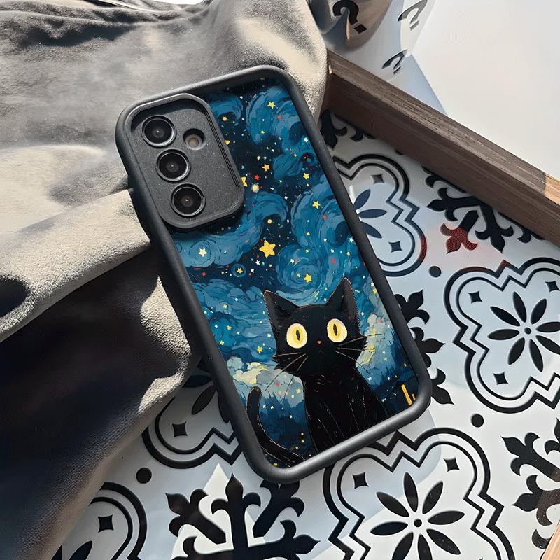 Black Cat phone case under the starry sky is suitable for Samsung Galaxy S26 S25 S24 S23 S22 S21 S20 FE/Ultra/Plus5G anti drop