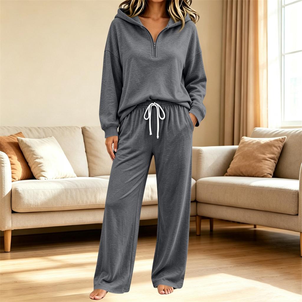 Completo 2 Pezzi da Donna con Felpa con Cappuccio a Maniche Lunghe e Pantaloni, con Tasche