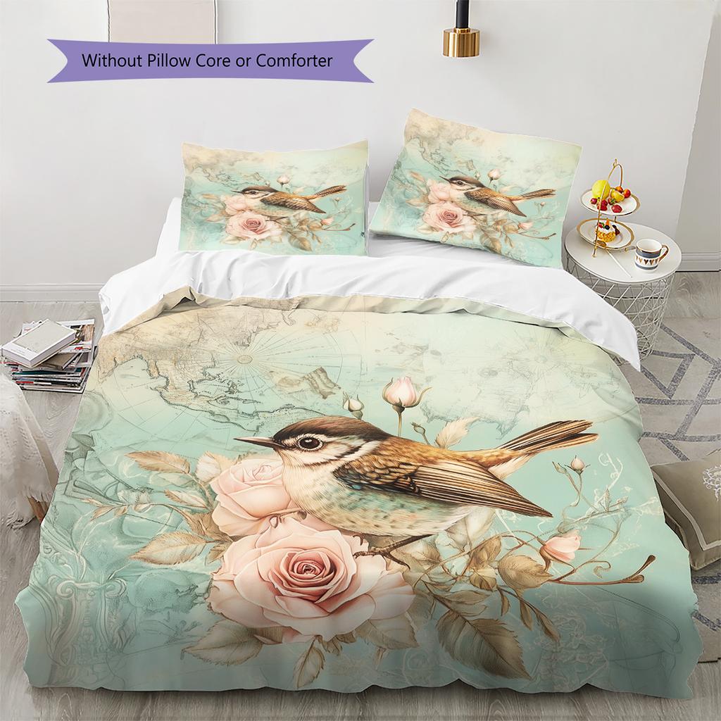 Flower Bird Pattern Bedding Quilt Set  Home Decoration  Gift (1 * duvet cover + 2 * pillowcase  without core)