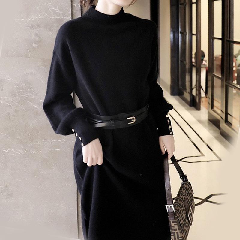 Knitted semi-turtleneck sweater dress autumn and winter temperament Muse fan high-end feeling with coat with bottom skirt