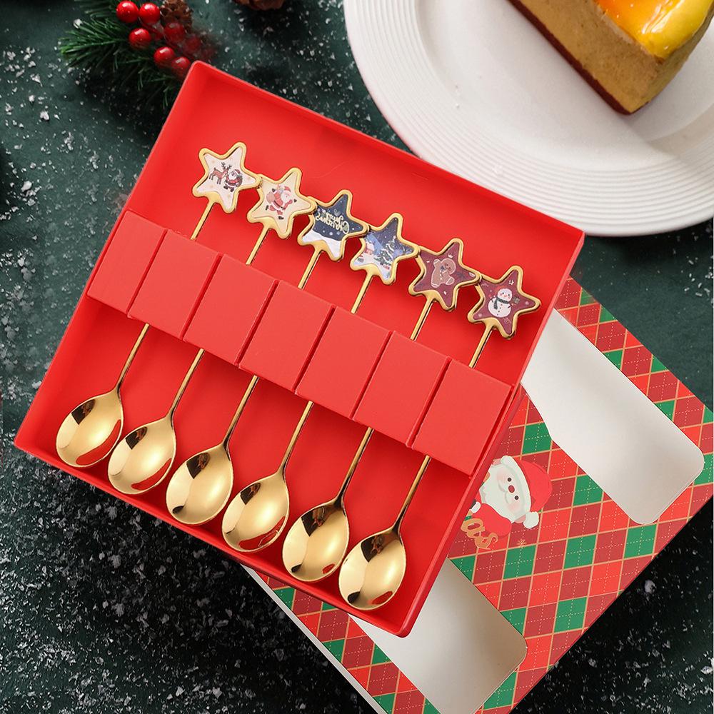 Christmas Cartoon Stainless Steel Spoon & Fork Set – Festive Cutlery with Gift Box