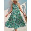 New European American Style Summer Abstract Print Midi Dress for Beach Vacation