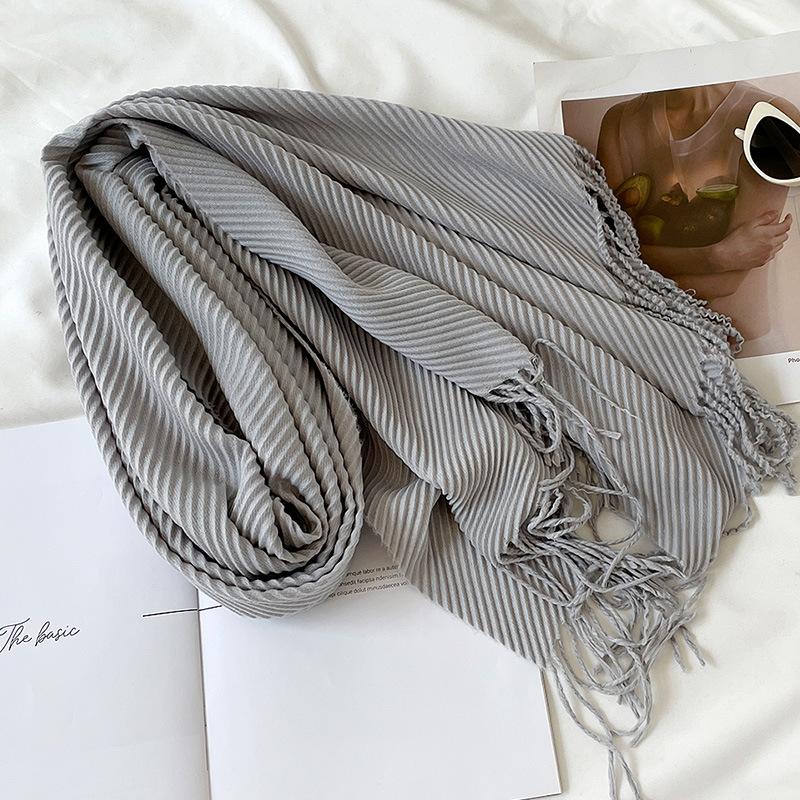 Solid Color Scarf Imitation Cashmere Scarf Winter Thickened Warm Multi-Color Scarf Women'S Long Fringed Shawl