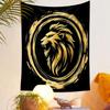 Golden Lion Head in Circular Design Patterned Tapestry Decorative Wall Hanging, Home Bedroom Living Room Decor