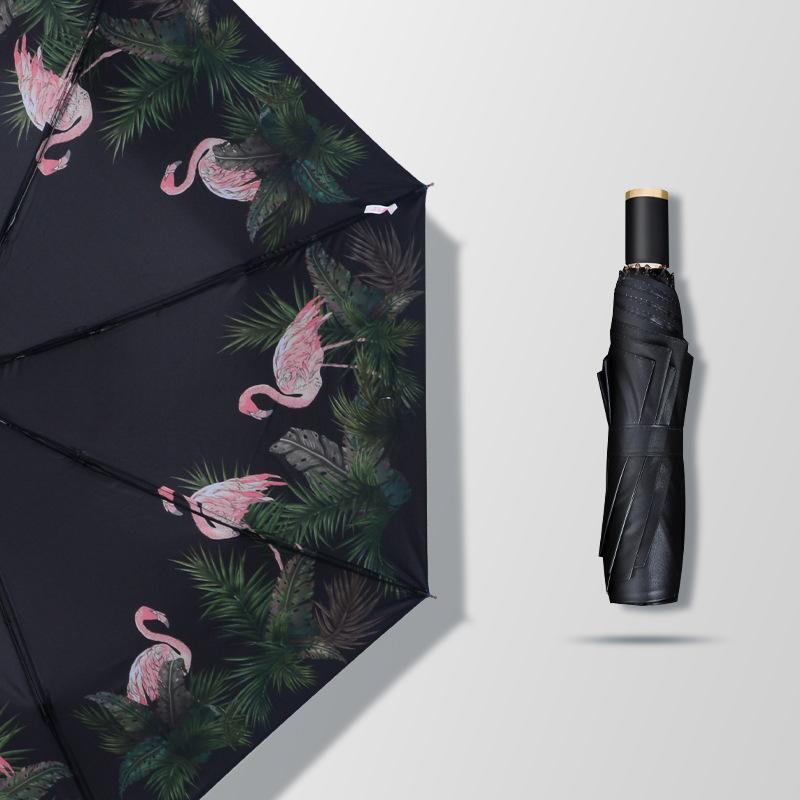 Large Umbrella Three Folding Small Black Umbrella Vinyl Umbrella UV Protection Parasol Women's Sunscreen Umbrella