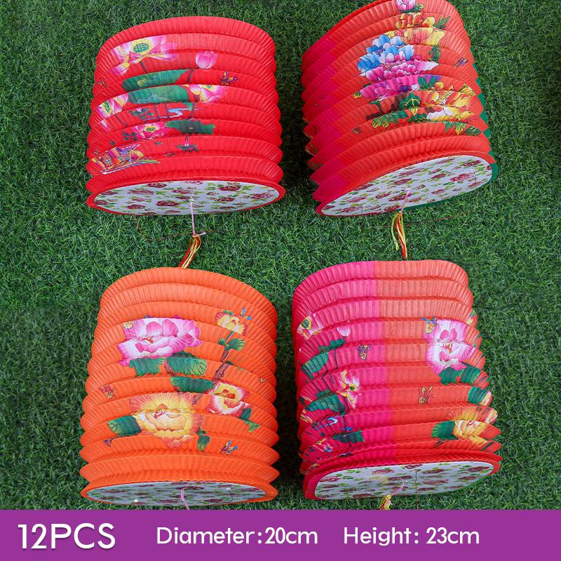 10/12pc Traditional Mid-autumn Festival Hanging Paper Lantern Folding Organ Design Chinese Style Festival Decor Portable Lantern