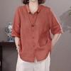 Damen Baumwoll-Leinen-Mischung Bestickte Kurzarm Freizeit Lockere Bluse
