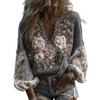 Women Shirt Oversize V-Neck Long Sleeve Casual Spring Autumn Shirt 3D Flower Printed Pattern Relaxed Fit Shirt Daily Wear