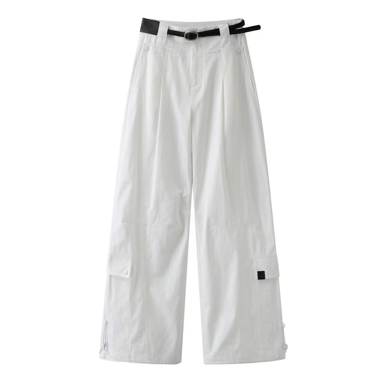 

In Stock: Spring 2026 Commuter Style Cargo Pants with Elastic Cuffs and Belted Pockets (RK11301055) Small белый