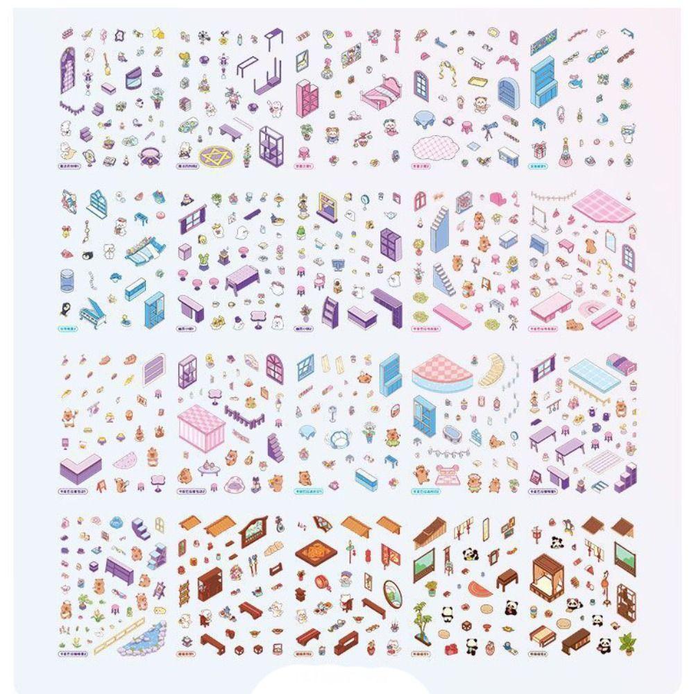 Cartoon Cabin Scene Pocket Sticker DIY Sticker Cabin Scene Creative Miniature Scene Book  for Kid