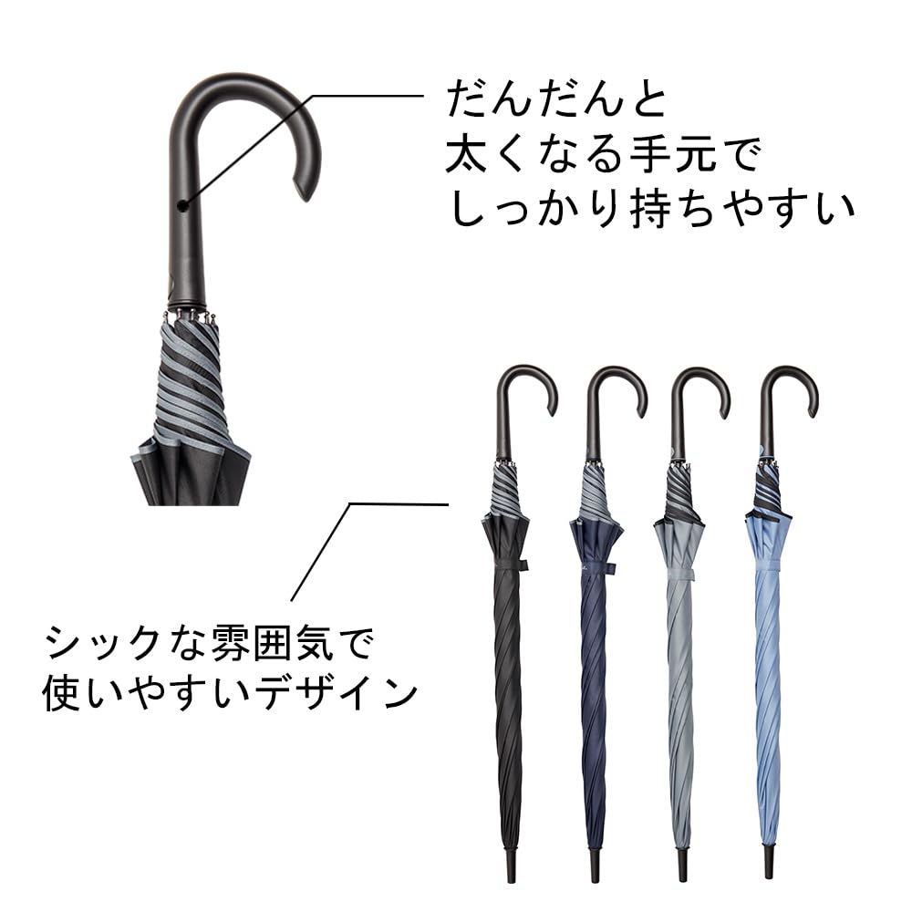 Waterfront Long Umbrella Umbrella Piping Dark Navy 65cm Large But Soft Opening Actually Hard Wind Resistance Main Rib Receptacle FRP Unisex ``Soft