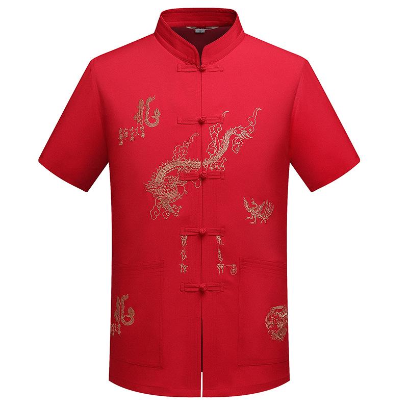 Men's Ethnic Summer Tang Suit: Short-Sleeved Stand Collar Monk Robe-Inspired Hanfu Top