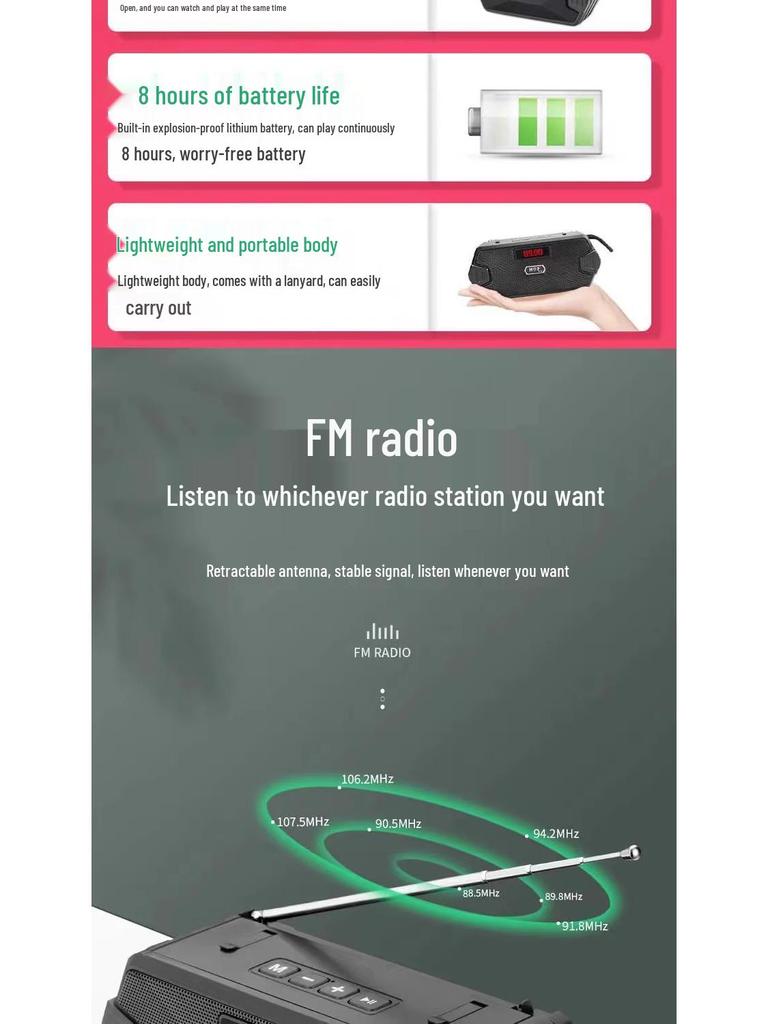 HF-F216 Portable TWS Bluetooth Speaker with Phone Stand and Radio Antenna