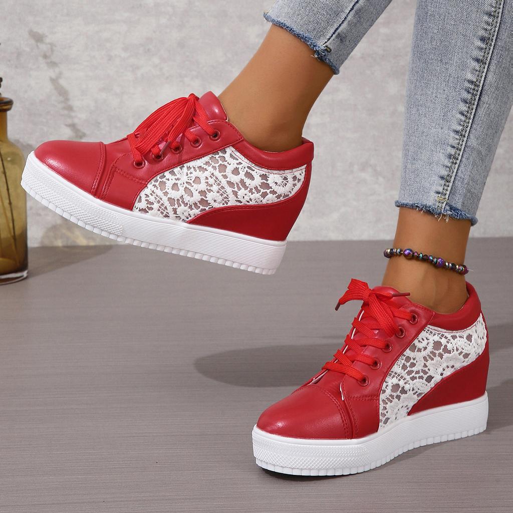 women's inner height increase women's shoes summer little white shoes breathable mesh sports shoes wedge heel muffin thick sole high heel single shoes