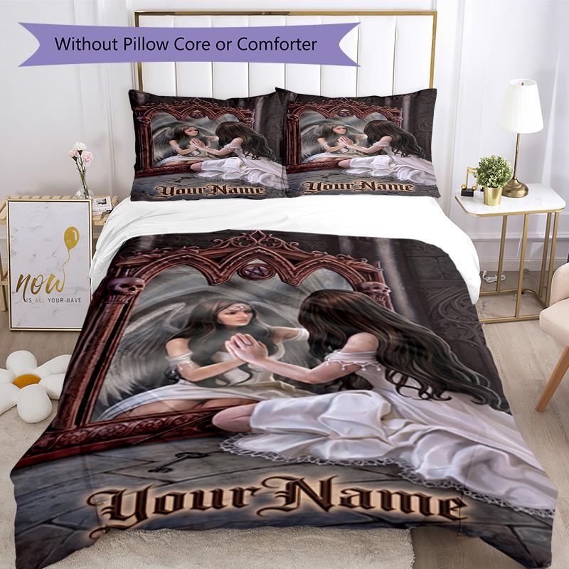 Illustrazioni Gotica Personalizza il tuo nome Set Biancheria da Letto Copripiumino Traspirante con Federe Decorazione per la Casa Regalo di Compleanno