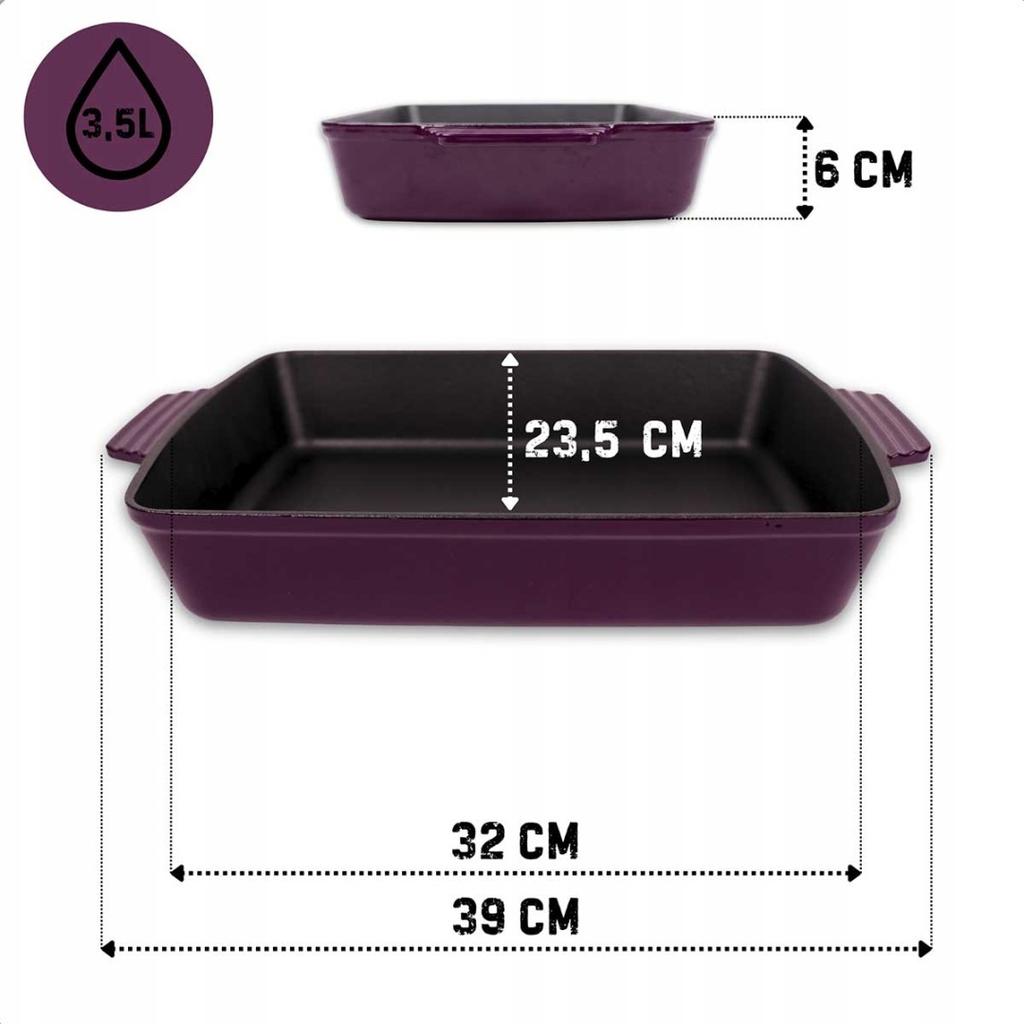 ENAMELED CAST IRON ROASTING PAN 32 x 23.5 cm HAGE EGGPLANT
