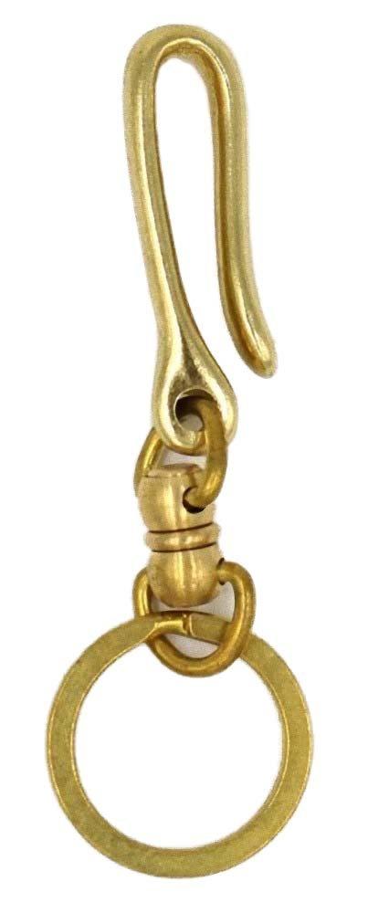 Heavy-duty fishing hook keychain with swivel and double ring, made of brass.