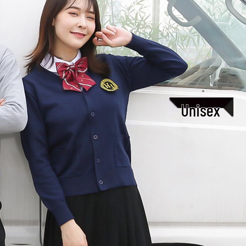 Preppy Style V-Neck Cardigan Sweater - Long Sleeve Sailor Knitwear for Students, Autumn/Winter Japanese JK Uniform