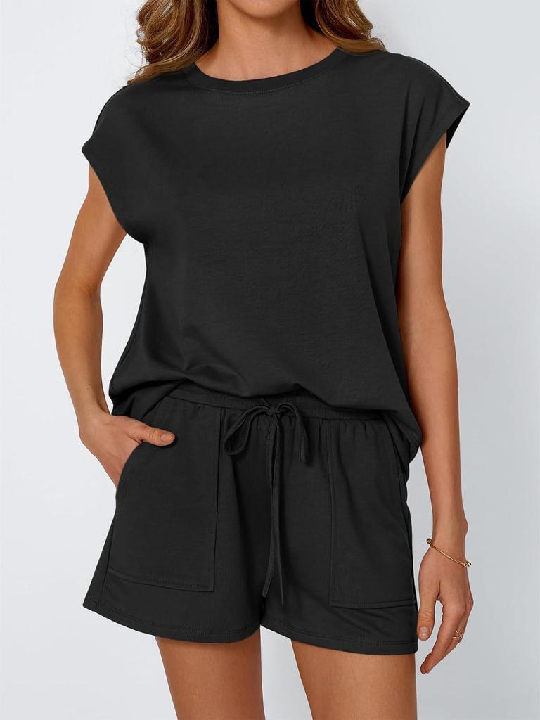 2026 Spring/Summer Women's Round Neck Loose Short Sleeve Two-Piece Set