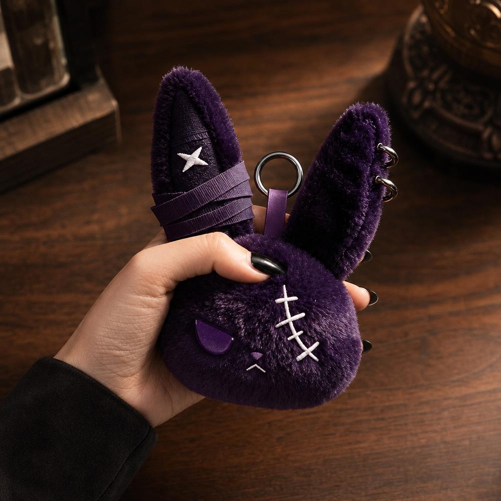 Bag Charm Gothic Black Bunny Plush Keychain Kawaii Rabbit Pendant Purse Accessory Backpack Hanging Decor