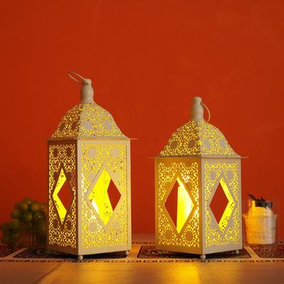 Portable Moroccan Iron Art Lantern New Cross-Border Festive Atmosphere Hollow Candle Holder Ornament Metal Crafts