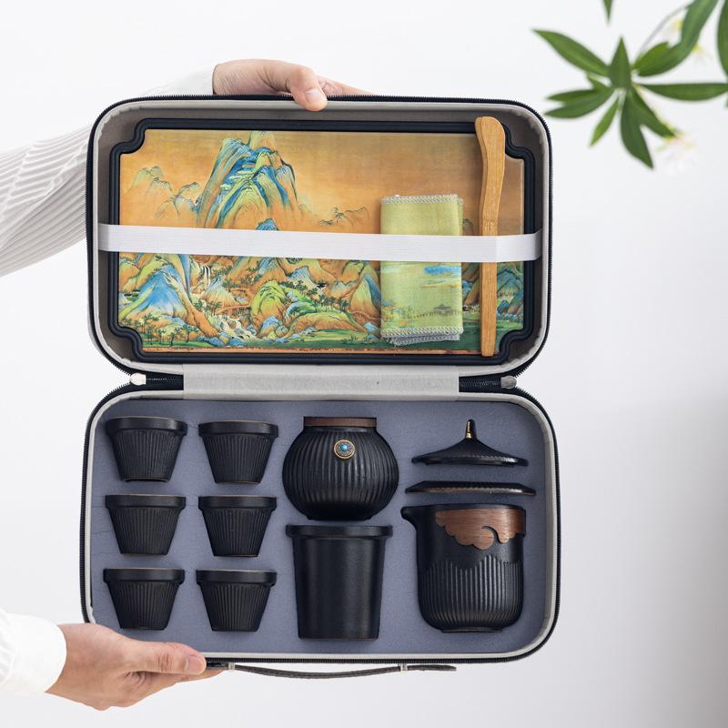 Merchandise Palace Style Forbidden City Ceramic Portable Travel Tea Set Dry Tea Tray Business Mid-Autumn Festival Gifts