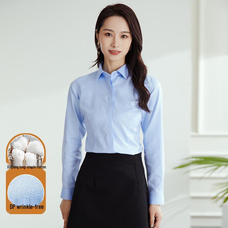 ROMON Women s Solid Blue Long Sleeve Shirt 40